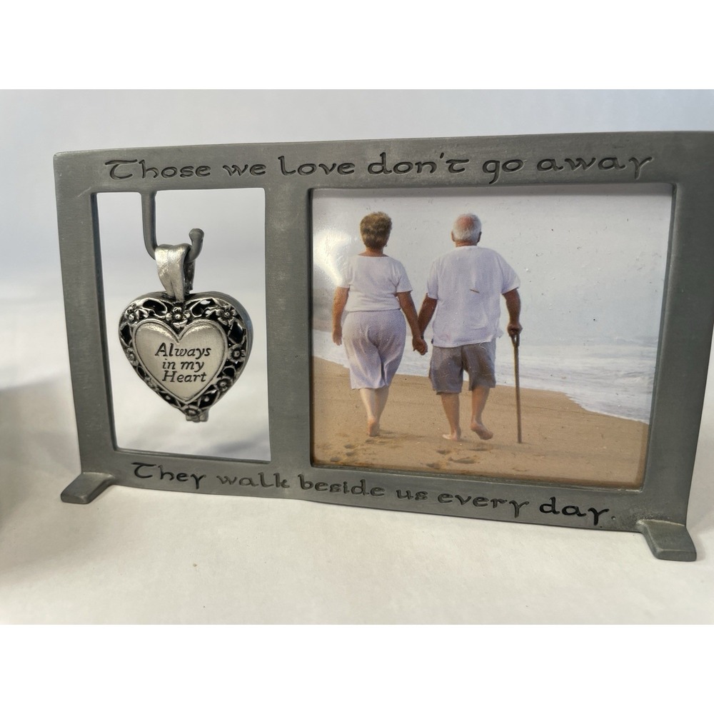 Memory Pewter Picture Frame w Heart Locket Keepsake Compartment Everlasting Love